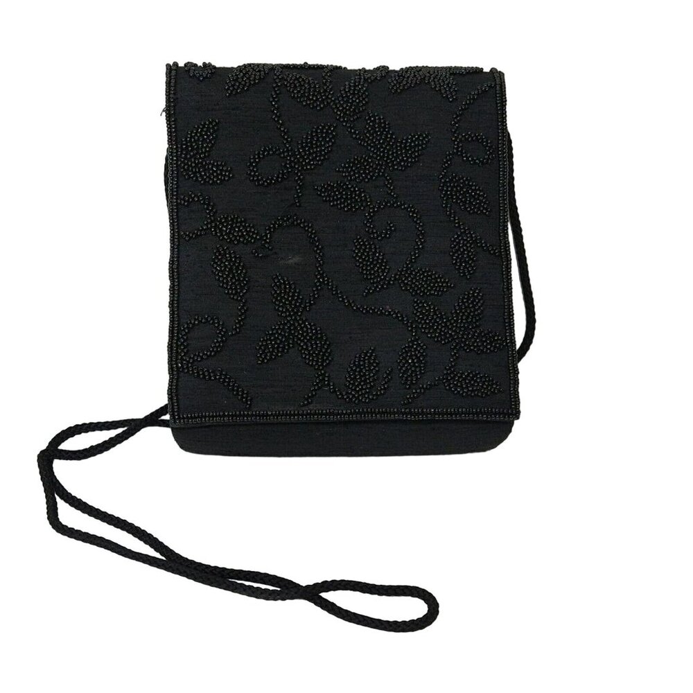 Specialty Collection Evening Crossbody Bag Black Purse Makeup Mirror Flap Close